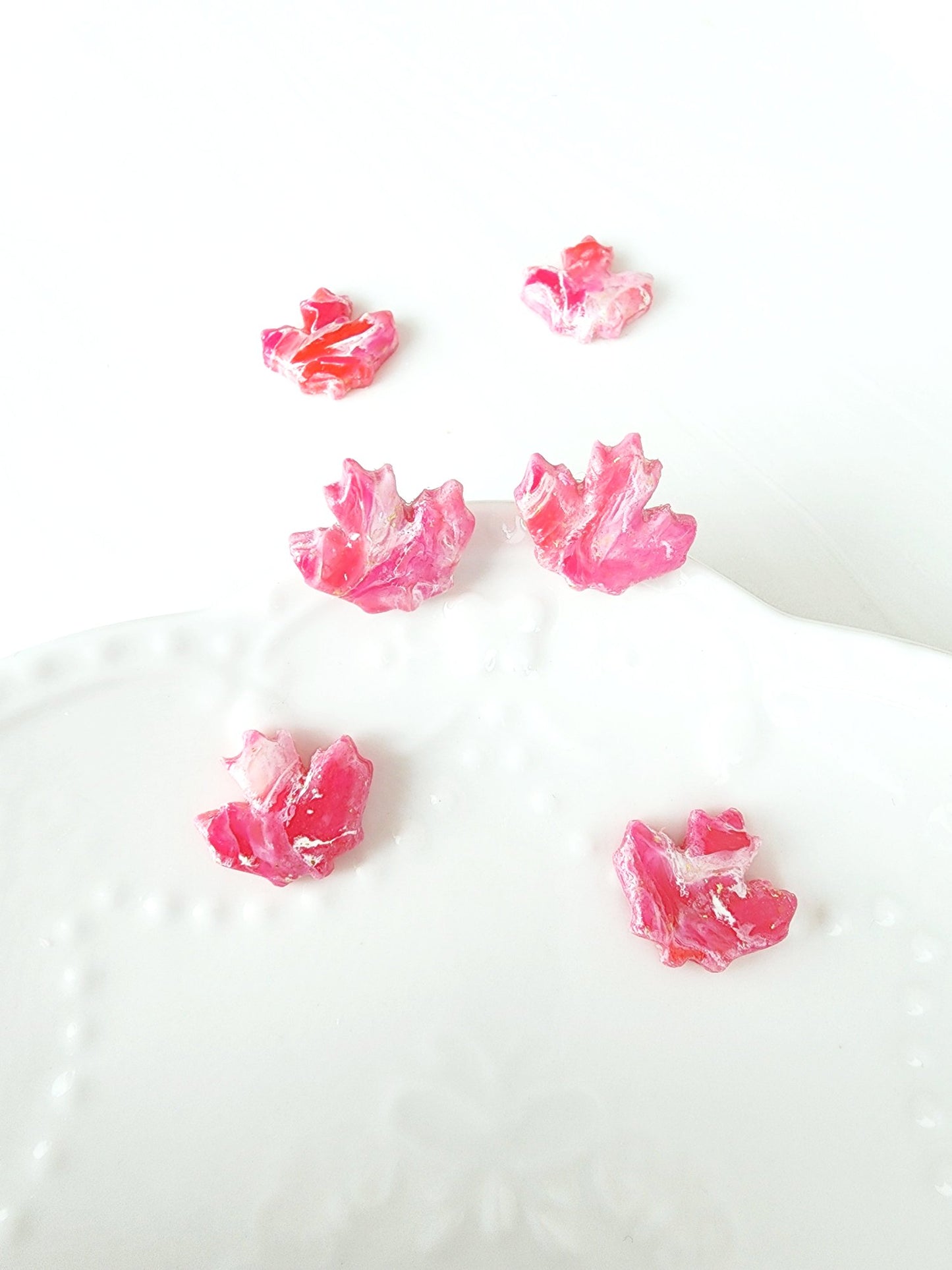 Marble Red Maple Leaf Studs