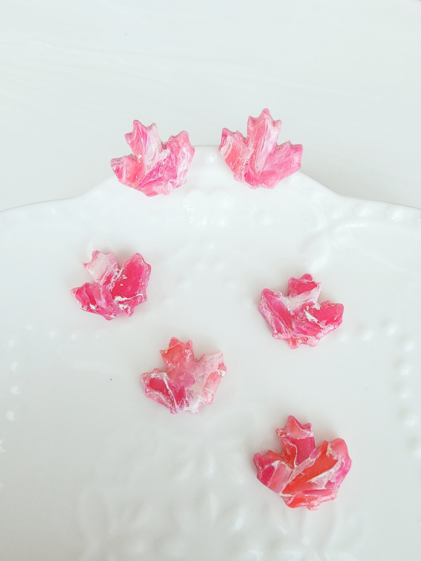 Marble Red Maple Leaf Studs