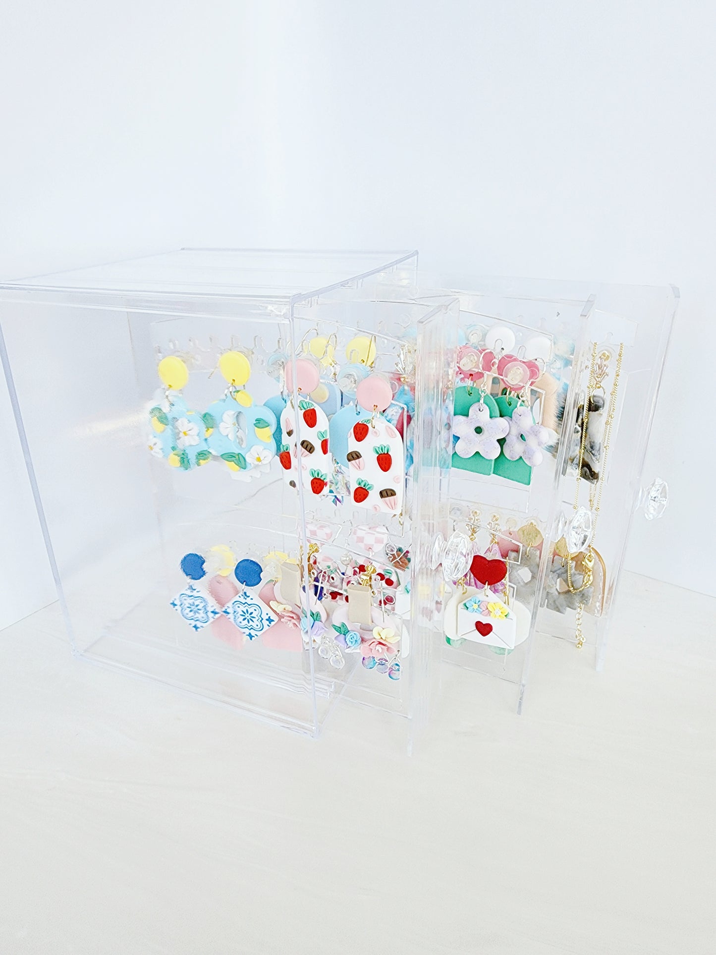 Acrylic Earring Jewelry Box (Transparent 3 Vertical Drawers)