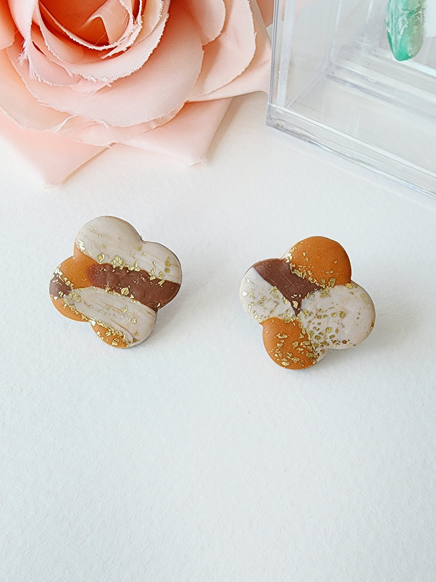 Marbled Coffee Studs & Hair Clip