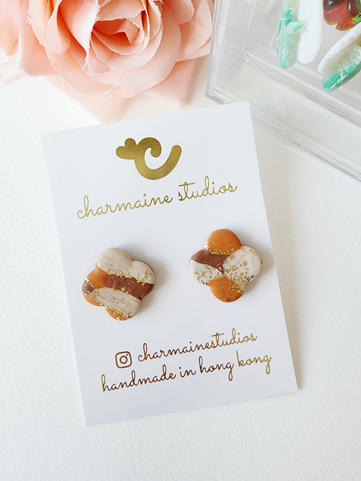 Marbled Coffee Studs & Hair Clip