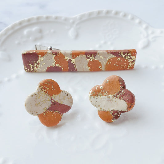 Marbled Coffee Studs & Hair Clip