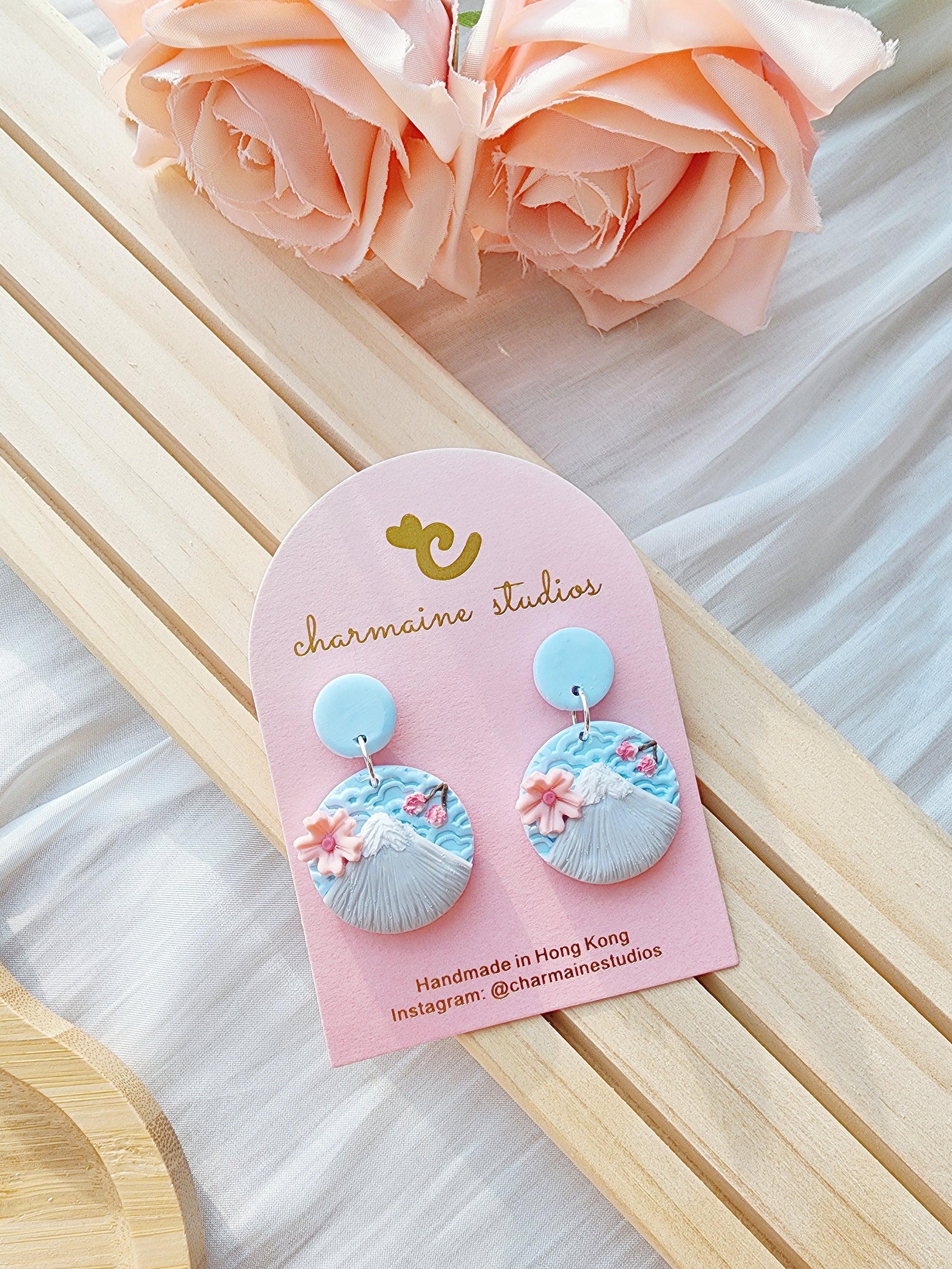 富士山手工軟陶耳環 Mount Fuji Polymer Clay Earrings Hong Kong