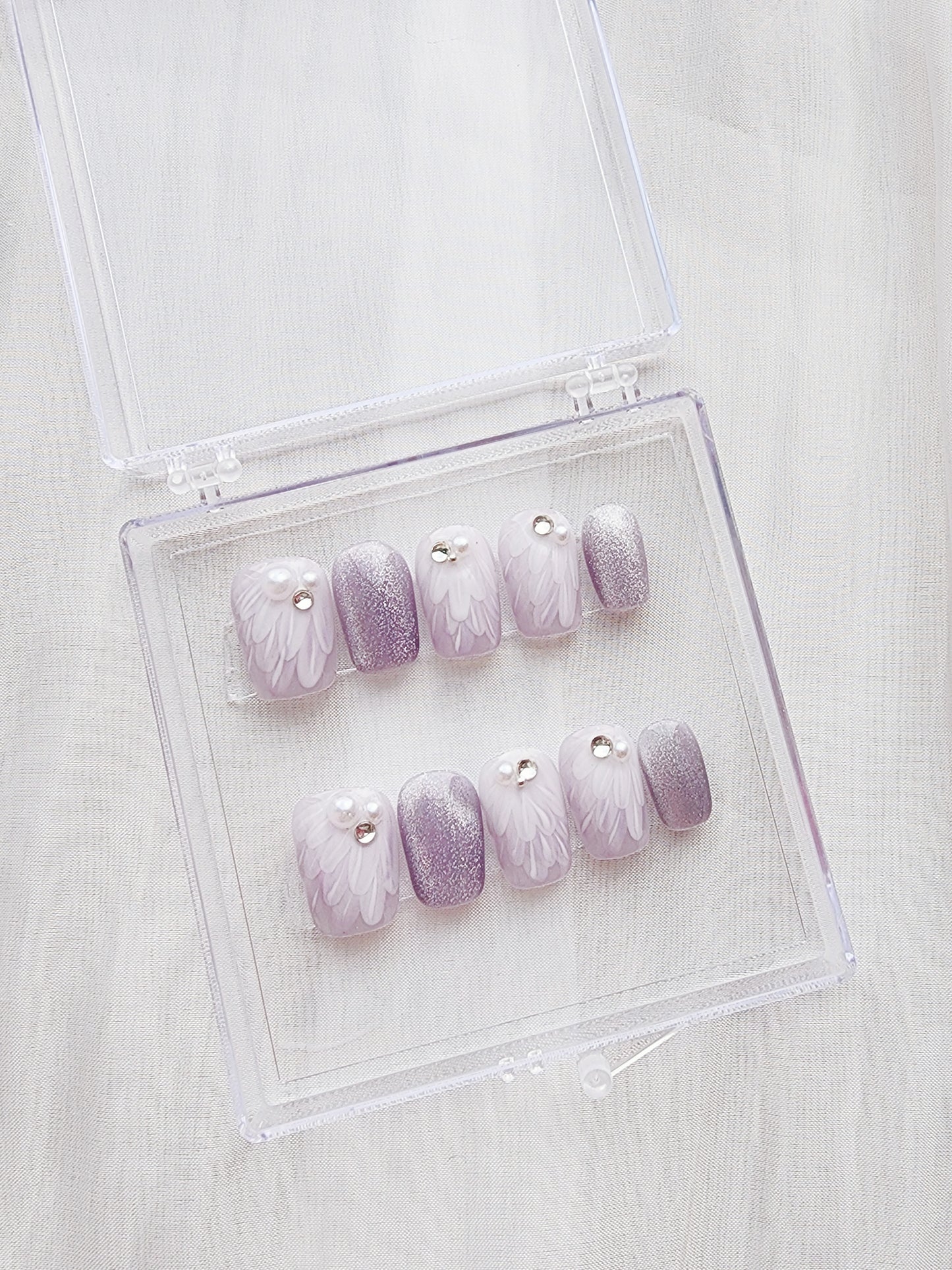 [N07] Purple Owl Eye with Feather Press On Manicure Nails