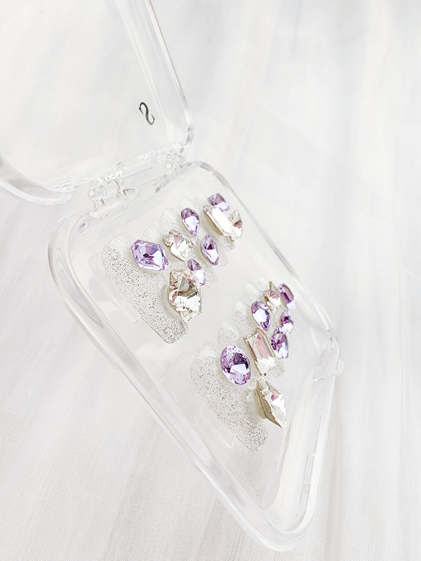 [N05] Purple and White Diamond Press On Manicure Nails