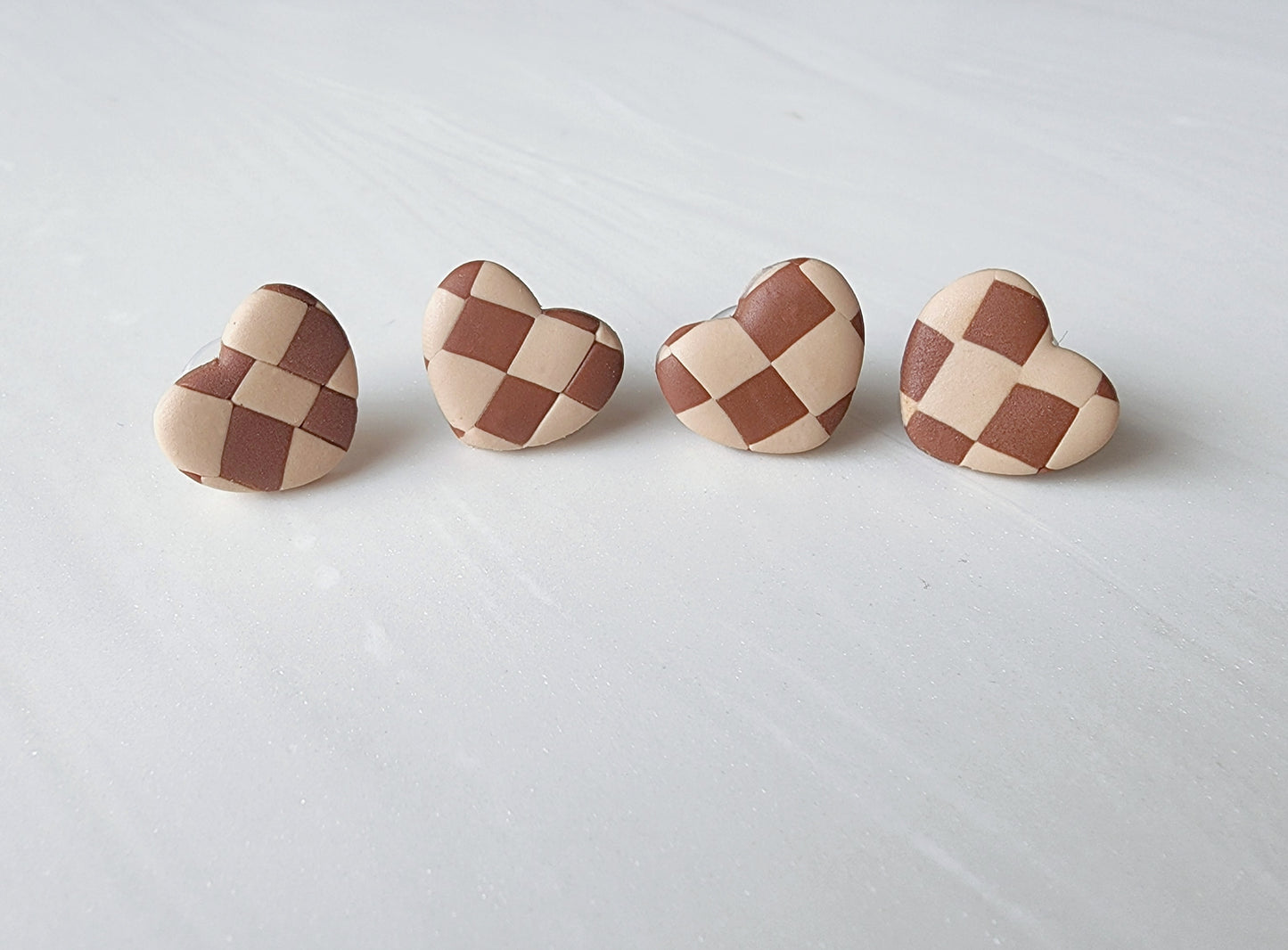 Mini Checkered Chocolate Heart Studs