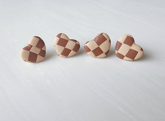 Mini Checkered Chocolate Heart Studs